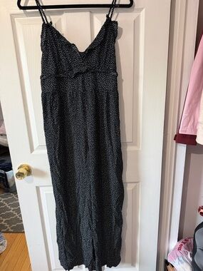 American Eagle Outfitters Black Maxi Jumpsuit with White Polka Dots